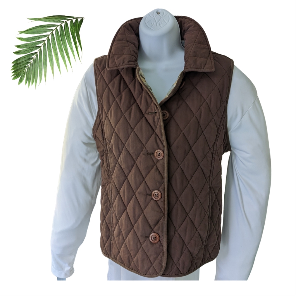 L.L.Bean Sleeveless Vest Brown Quilted size small